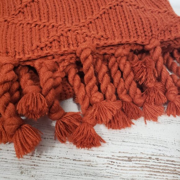 Pottery Barn  Burnt Orange Knitted Diamond Pattern Blanket Throw 54 X 78 - Picture 4 of 5